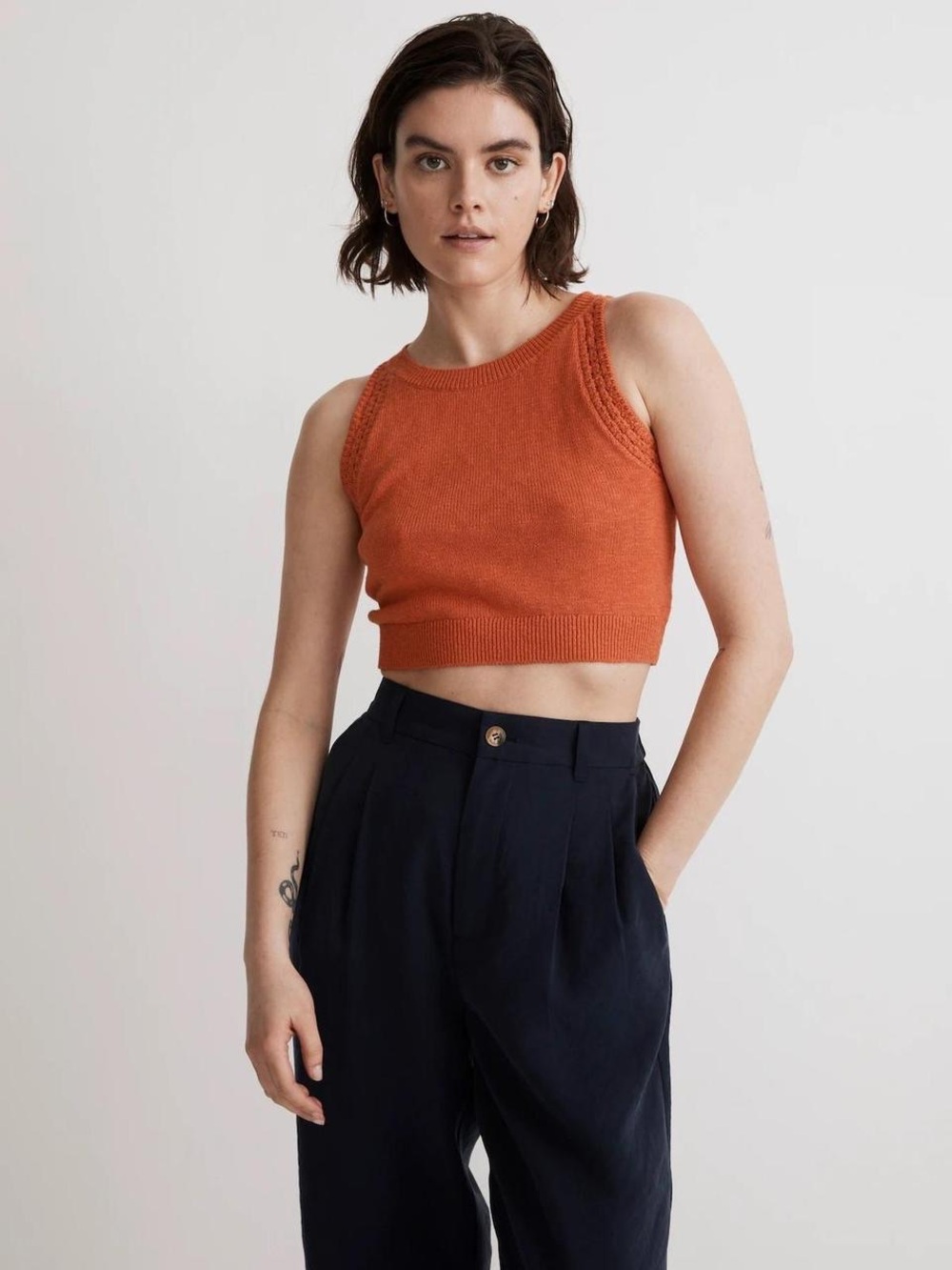 Madewell Orange-Red Knit Sleeveless Crop Tank